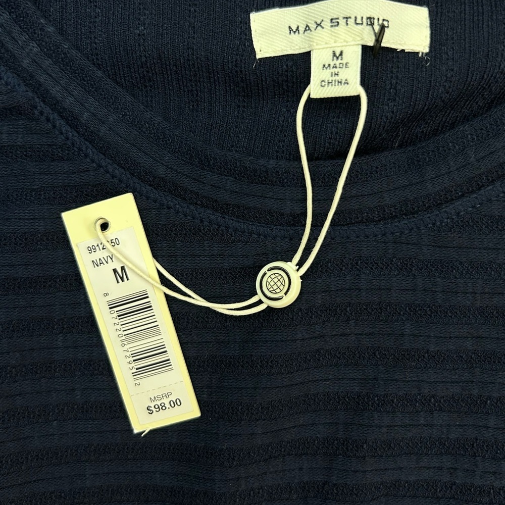 Max Studio Navy Textured Knit Dress Medium Boho Casual Ribbed Tunic NWT MSRP $98 - Picture 5 of 11